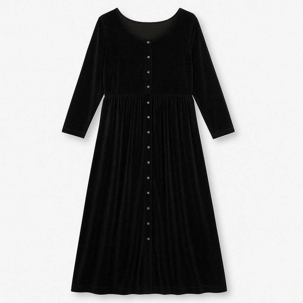 Vtg Sarah Chapman Womens Black Velvet Button Front Maxi Dress‎ L Whimsigoth